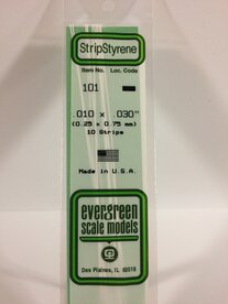 EVERGREEN 101 010 X 030&rdquo; (0.25 X 0.75 MM) STRIPS (VE 10)