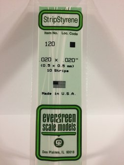 EVERGREEN 120 020 X 020&rdquo; (0.5 X 0.5 MM) STRIPS (VE 10)