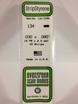 EVERGREEN 134 030 X 080&rdquo; (0.75 X 2.0 MM) STRIPS (VE 10)