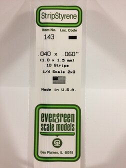 EVERGREEN 143 040 X 060&rdquo; (1.0 X 1.5 MM) STRIPS (VE 10)