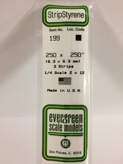 EVERGREEN 199 250 X 250&rdquo; (6.3 X 6.3 MM) STRIPS (VE 3)