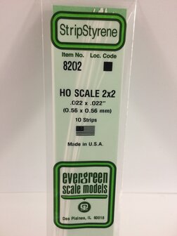 EVERGREEN 8202 022 X 022&rdquo; (0.56 X 0.56 MM) STRIPS (VE 10)