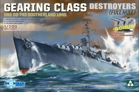 TAKOM 7057 GEARING CLASS DESTROYER USS DD-743 SOUTHERLAND 1945 (FULL HULL) 1/700