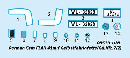 TRUMPETER 09513 GERMAN 5 CM FLAK 1AUF SELBSTFAHRLAFETTE (SD.KFZ.7/2)