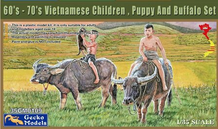 GECKO MODELS 35GM0109 60&rsquo;S -70&rsquo;S VIETNAMESE CHILDREN, PUPPY AND BUFFALO SET 1/35