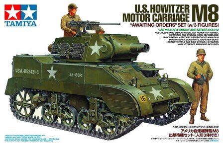 TAMIYA 35312 U.S. HOWITZER MOTOR CARRAIGE M8 &ldquo;AWAITING ORDERS&rdquo; SET W/3 FIGURES 1/35