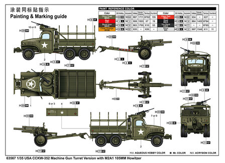 I LOVE KIT 63567 USA TRUCK CCKW-352 MACHINE GUN w. M2A1 105mm Howitzer 1/35