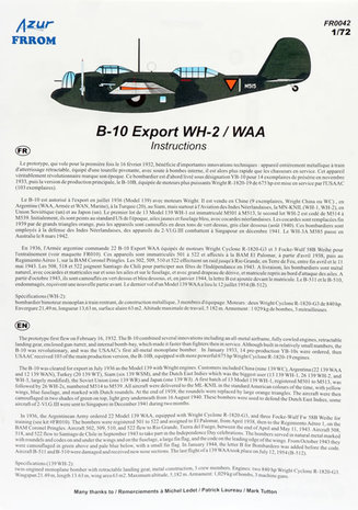 AZUR FR0042 B-10 EXPORT WH-2/WAA (MET NEDERLANDSE DECALS) 1/72