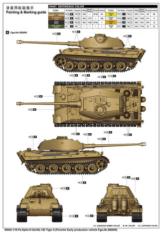 TRUMPETER 00948 PZ.KPFW.VI SD.KFZ.182 TIGER II (PORSCHE EARLY PRODUCTION VEHICLE FGST.NR.280009) 1/16