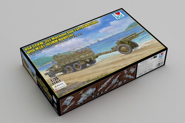 I LOVE KIT 63567 USA TRUCK CCKW-352 MACHINE GUN w. M2A1 105mm Howitzer 1/35
