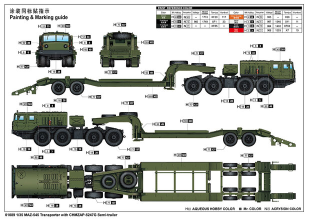 TRUMPETER 01089 MAZ-545 TRANSPORTER WITH CHMZAP-5247G SEMI-TRAILER 1/35