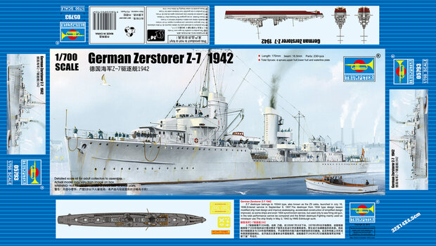 TRUMPETER 05793 GERMAN ZERSTORER Z-7 1942 1/700